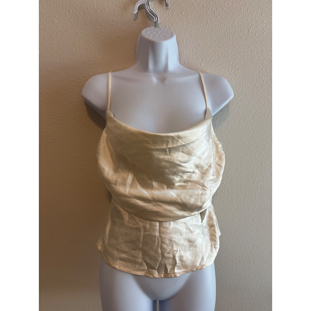 NWT Lulus Cowl Neck Camisole Women Size Small Cream Satin Open Back Party‎ Top